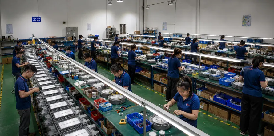 Dây chuyền lắp ráp đèn LED tại nhà máy HKLED